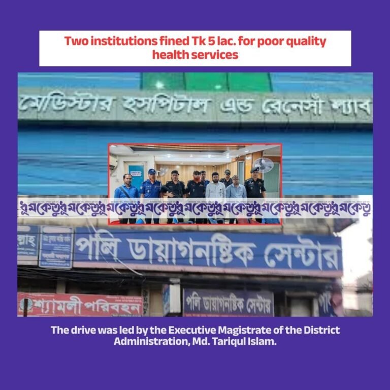 Two institutions fined Tk 5 lakh 5 thousand for providing substandard health services